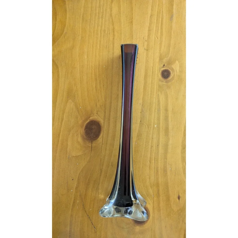 Vintage Amethyst Purple Sommerso Art Glass Bud Vase 12 Inch Tall Square Neck MCM